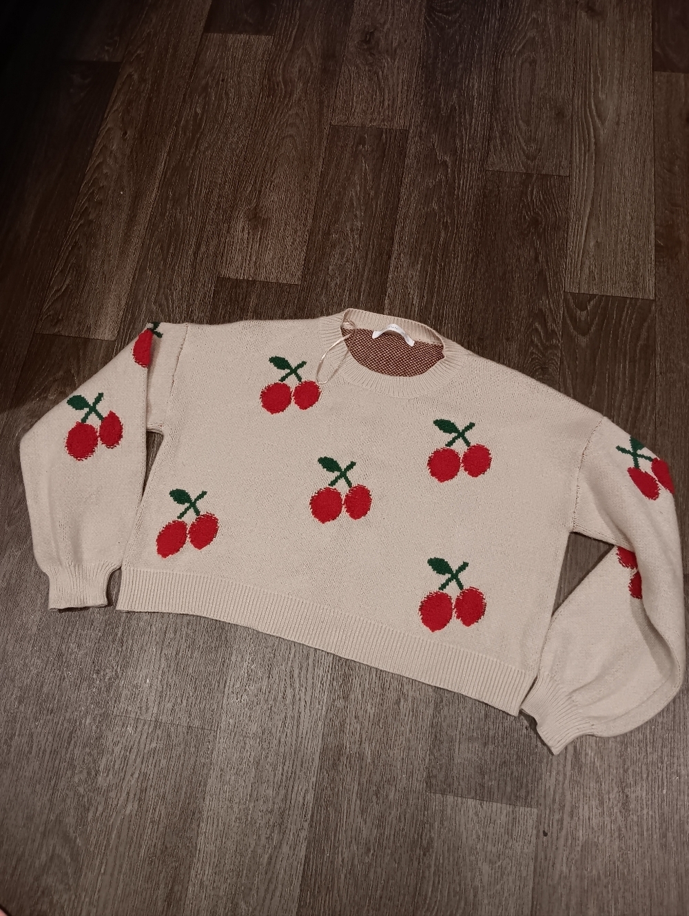 Altar'd State Cream Sweater with Red Cherry Motif Sz S